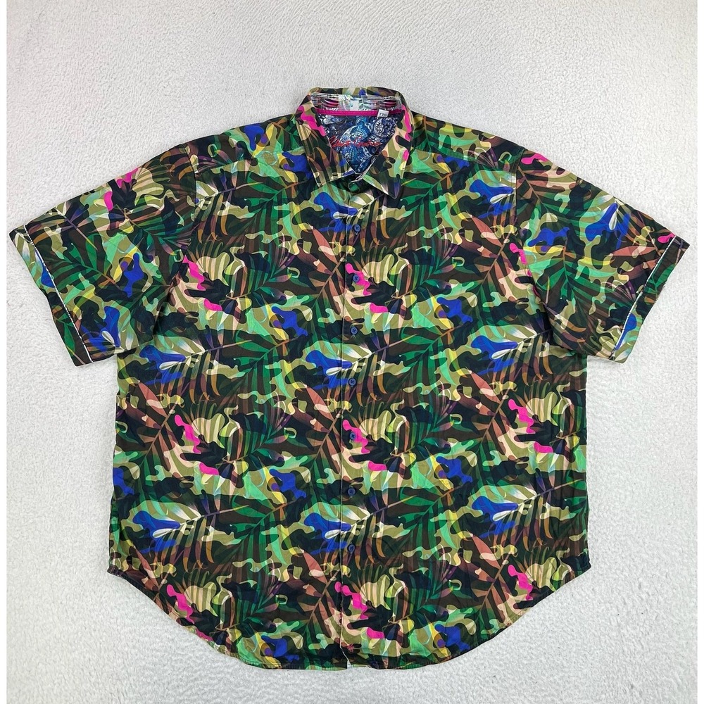 Robert Graham Shirt Men's 2XL Multicolor Camo Tropical Short Sleeve Button Up